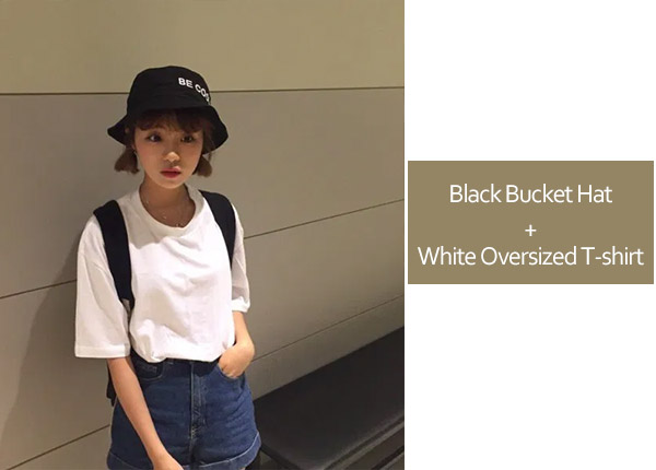 Black Bucket Hat with White Oversized T-shirt