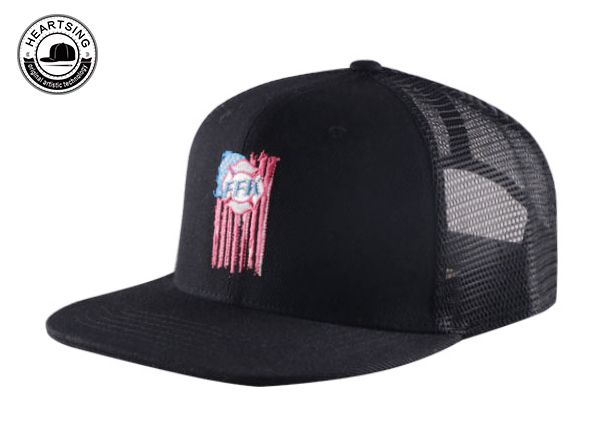 Slant of Custom Black Flat Bill Trucker Hat