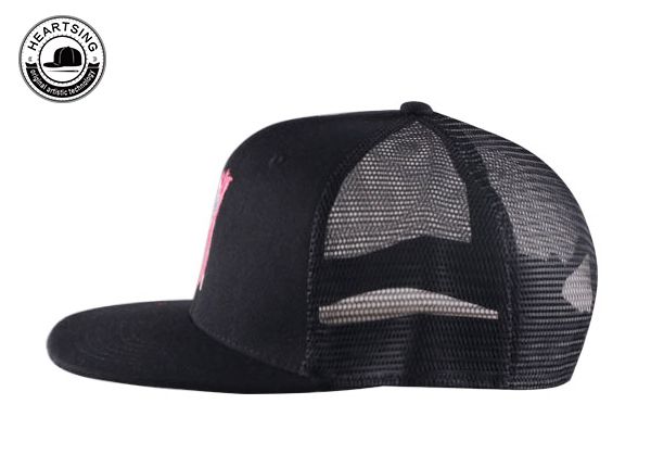 Side of Custom Black Flat Bill Trucker Hat