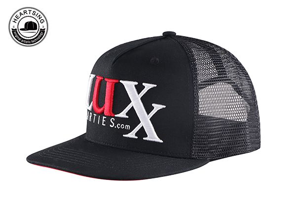 Slant of Custom Black Mesh Snapback Hat with Red Underbill