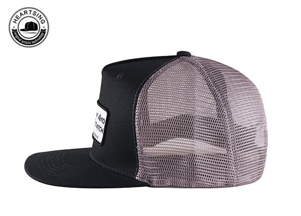 Side of 5 Panels Grey and Black Mesh Cap