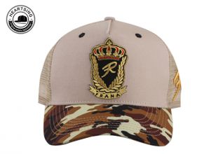 Custom Old School Camo Trucker Hats Camo Hunting Curved Bill Khaki Mesh Hat