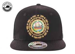 Custom 6 Panel Cotton Black Flat Bill Snapback Hat With a Embroidered Patch
