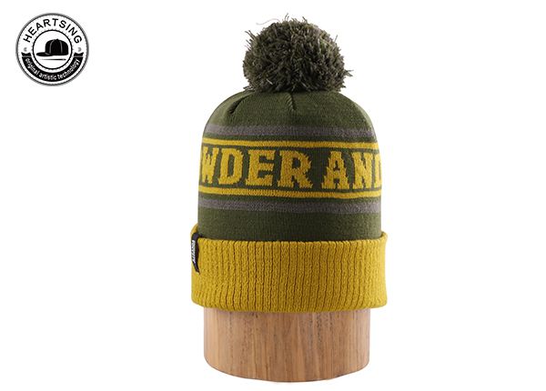 custom beanie hat custom fashion winter yellow green stripe knitted beanie-b006