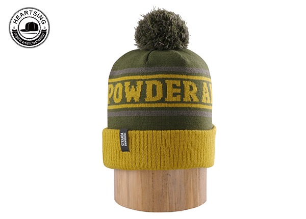 custom beanie hat custom fashion winter yellow green stripe knitted beanie-b006