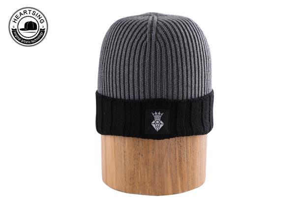 custom beanie hat custom fashion winter black gray knitted beanie-b008