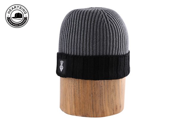 custom beanie hat custom fashion winter black gray knitted beanie-b008