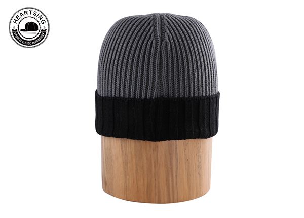 custom beanie hat custom fashion winter black gray knitted beanie-b008