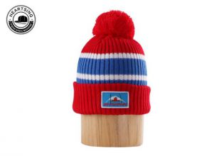 Custom Red Stripe Winter Knit Pom Beanie Hat-b010