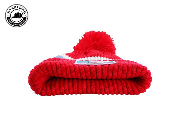 Custom Red Stripe Winter Knit Pom Beanie Hat-b010