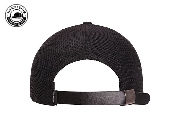 Back of Black Baseball Cap With Leather Strap Closure