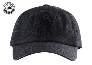 Vintage Low Profile Black Plain Denim Baseball Cap With Denim Adjustable Strap