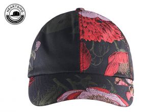 6 Panels Womens Black Floral Print Baseball Cap Custom Floral Baseball Hats