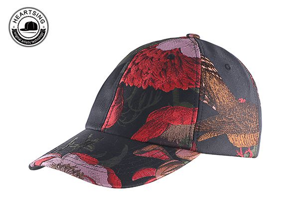 Slant of Custom 6 Panels Womens Black Floral Print Baseball Cap