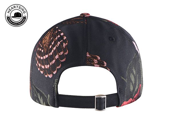 Back of Custom 6 Panels Womens Black Floral Print Baseball Cap