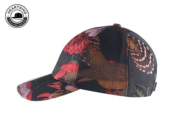 Side of Custom 6 Panels Womens Black Floral Print Baseball Cap