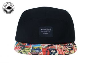 Custom 5 Panel Sports Hat Mens Fashion Black Camper Cap