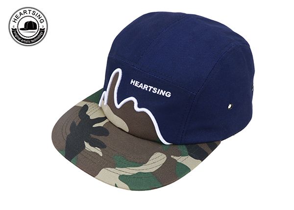 Slant of Navy Camo Unstructured 5 Panel Hat With Leather Strapback