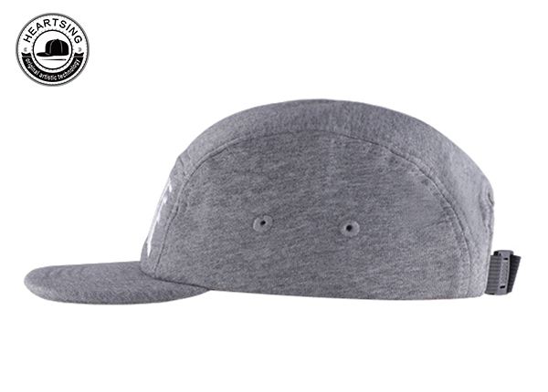 Side of Custom Grey 5 Panel Strapback Hat