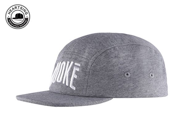 Slant of Custom Grey 5 Panel Strapback Hat