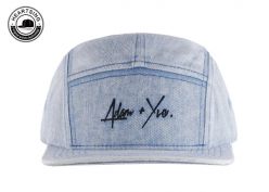 Light Blue Washed Denim Camp Cap For Sale Custom 5 Panel Hats