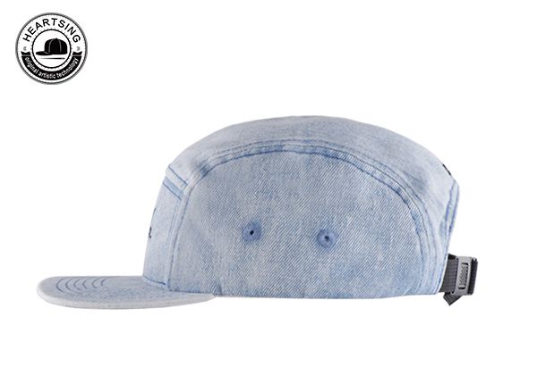 Side of Light Blue Washed Denim Camp Cap