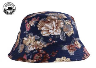 Custom Funny Cotton Navy Blue Floral Bucket Hats