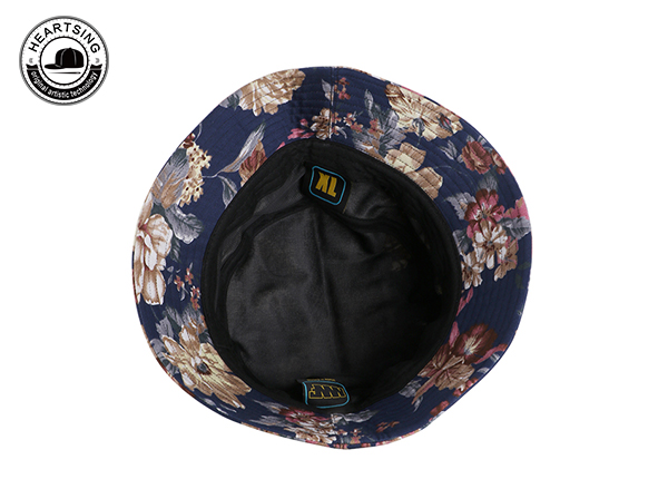 Inside of Custom Funny Cotton Navy Blue Floral Bucket Hat