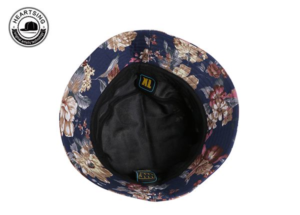 Inside of Custom Funny Cotton Navy Blue Floral Bucket Hat