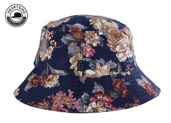 Side of Custom Funny Cotton Navy Blue Floral Bucket Hat
