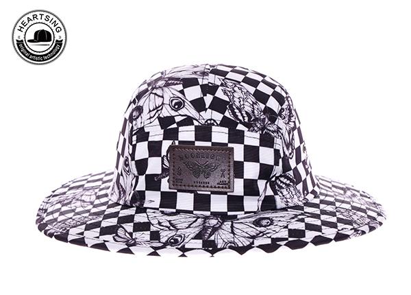 Custom Leather Patch Black and White Bucket Hat Wholesale