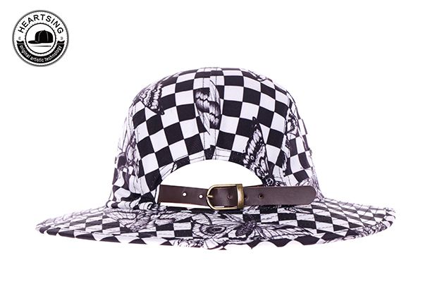 Back of Custom Leather Patch Black and White Bucket Hat