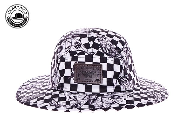 Front of Custom Leather Patch Black and White Bucket Hat