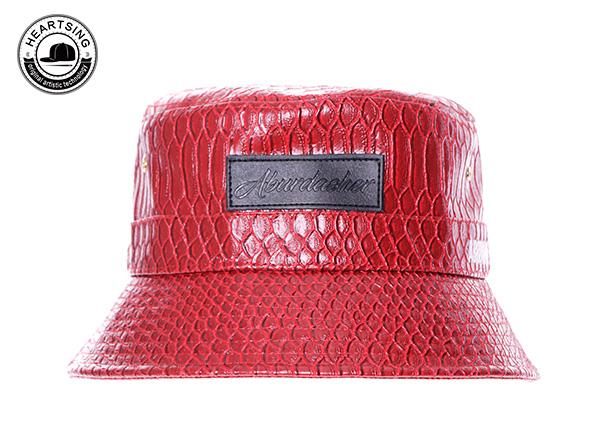 Mens Snake Skin Wine Red Leather Bucket Hats With Leather Label
