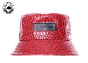 Mens Snake Skin Wine Red Leather Bucket Hats With Leather Label