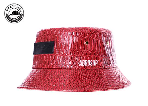 Slant of Mens Snake Skin Wine Red Leather Bucket Hats With Leather Label