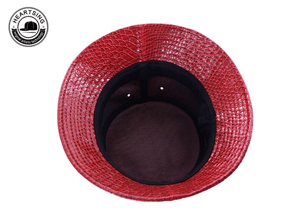 Inside of Mens Snake Skin Wine Red Leather Bucket Hats With Leather Label