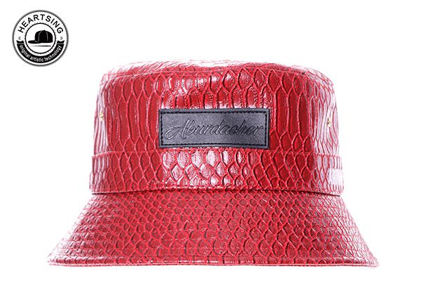 Front of Mens Snake Skin Wine Red Leather Bucket Hats With Leather Label