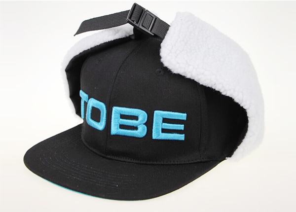 Black Snapback Ear Flaps Hat Polar Fleece Earflap Winter Hat