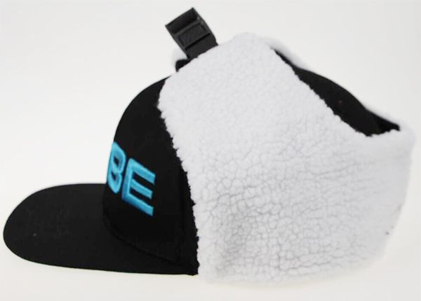 Side of Black Polar Fleece Earflap Winter Hat