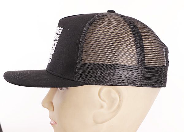 Side of Black Low Profile Embroidery Mesh Snapback
