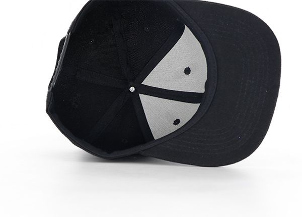 Inside of Black Snapback Flat Bill Hat With 3D Embroidery Logo