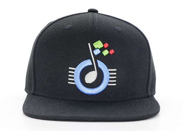 Front of Black Snapback Flat Bill Hat With 3D Embroidery Logo