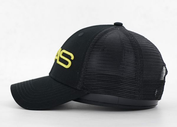 Side of Curved Brim Black Snapback Hat