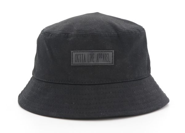 Front of Cotton Black Fisherman Hat With Leather Patch
