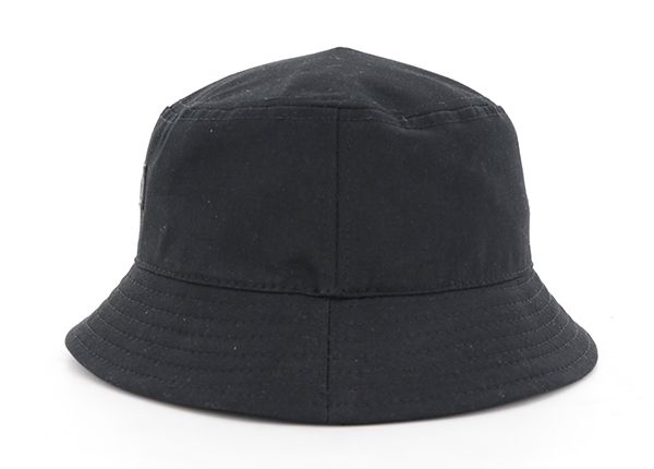 Side of Cotton Black Fisherman Hat With Leather Patch