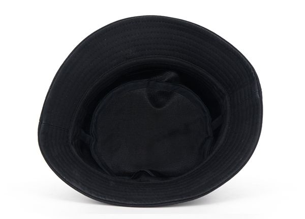 Inside of Cotton Black Fisherman Hat With Leather Patch