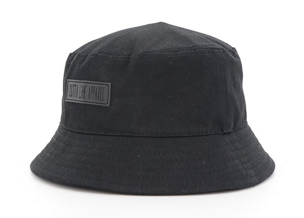 Slant of Cotton Black Fisherman Hat With Leather Patch