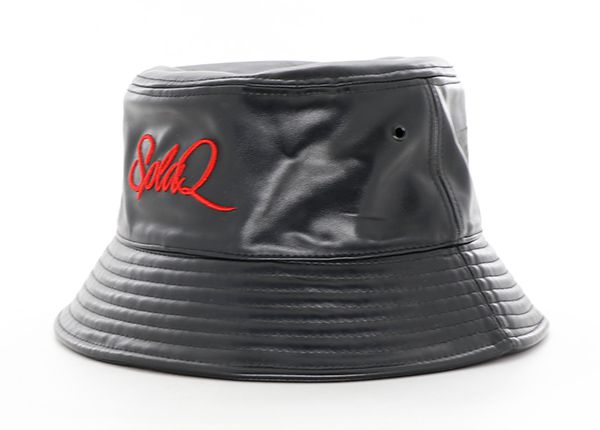 Slant of Custom Black Leather Bucket Hat