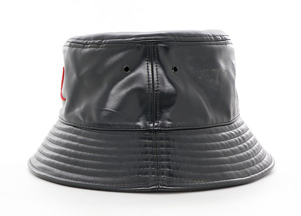 Side of Custom Black Leather Bucket Hat